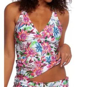 La Blanca Floral Swim Top - Pink and Green